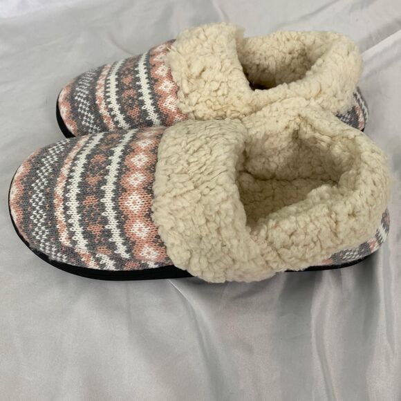 Chunky Teddy Pink Gray Winter Snow Norwegian Style Soft Slippers US 10 - Picture 3 of 8